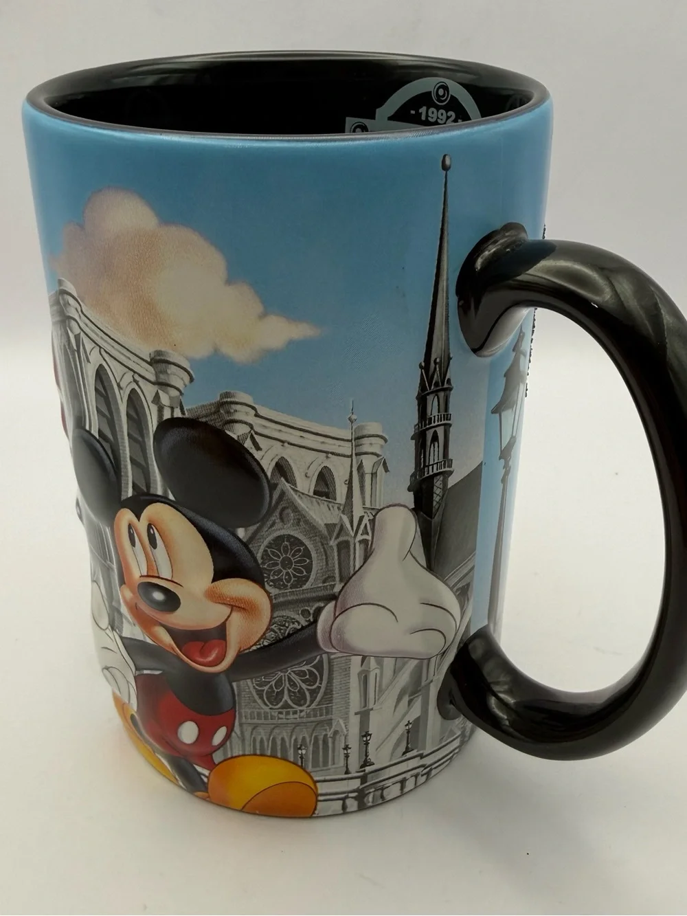 Disneyland Paris Large Mug Mickey & Minnie Eiffel Tower Embossed 3D Sparkle VGC